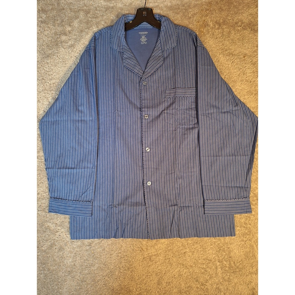 Stafford Essentials Sleepwear Mens Blue Striped Pajama Top Classic Fit Medium